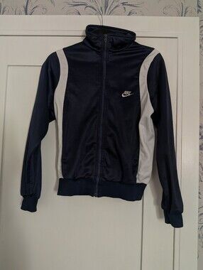 Vintage Nike Navy and White Athletic Track Jacket Medium